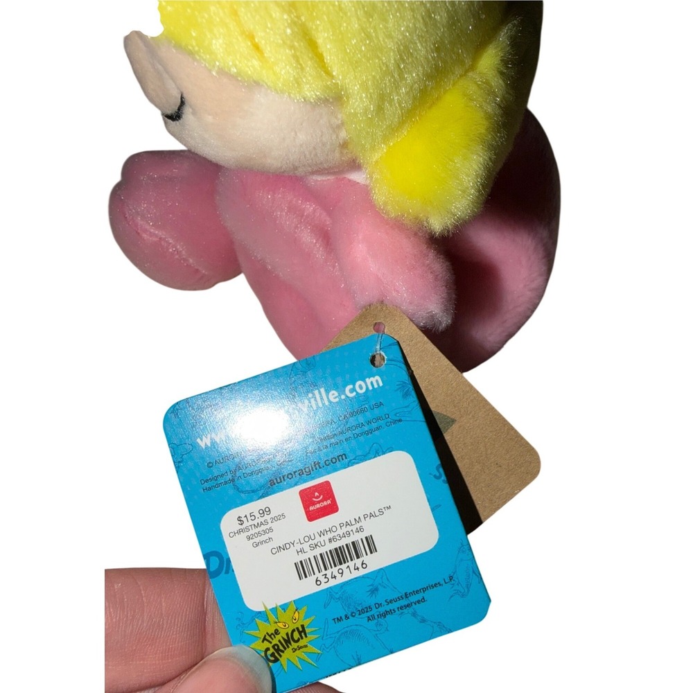 Aurora Dr Seuss Cindy-Lou Who Palm Pals Plush Pink Christmas Toy NWT 5 inch - Picture 4 of 4
